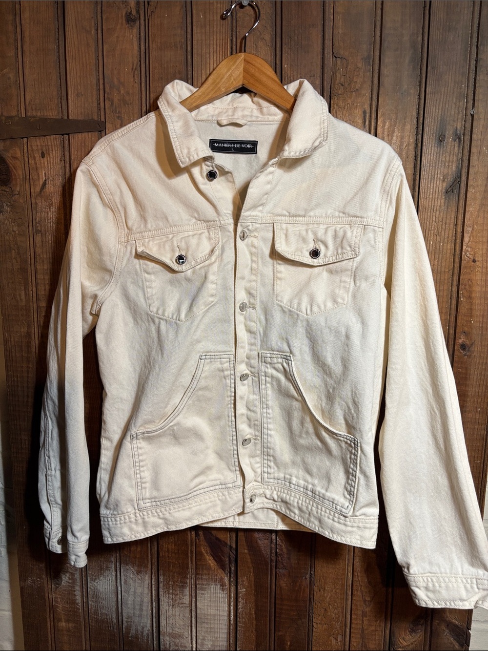 Maniere De Vior Cream Button-Front Jean Jacket